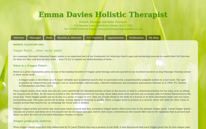 Screenshot of emmadaviesmassage.com