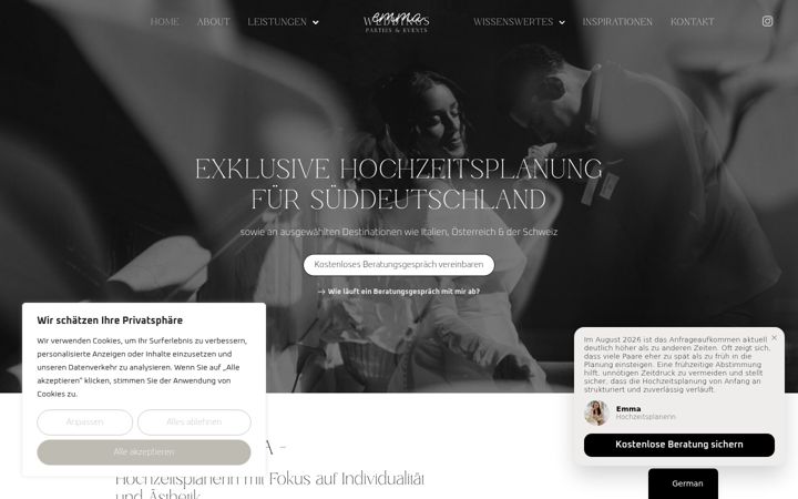 Screenshot of emmaweddings.com