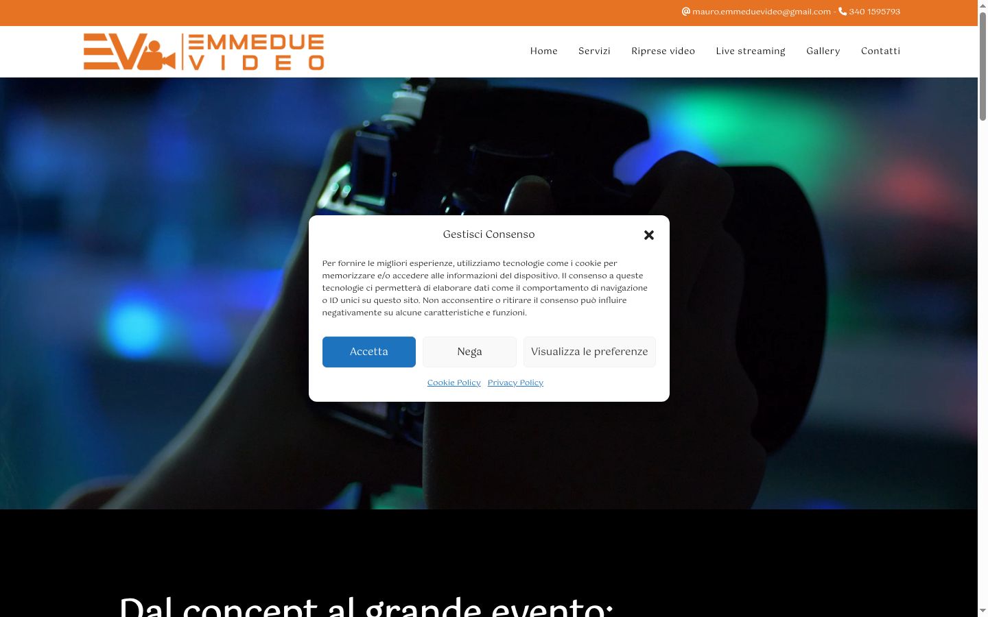 Screenshot del banner di consenso mostrato prima di qualsiasi interazione