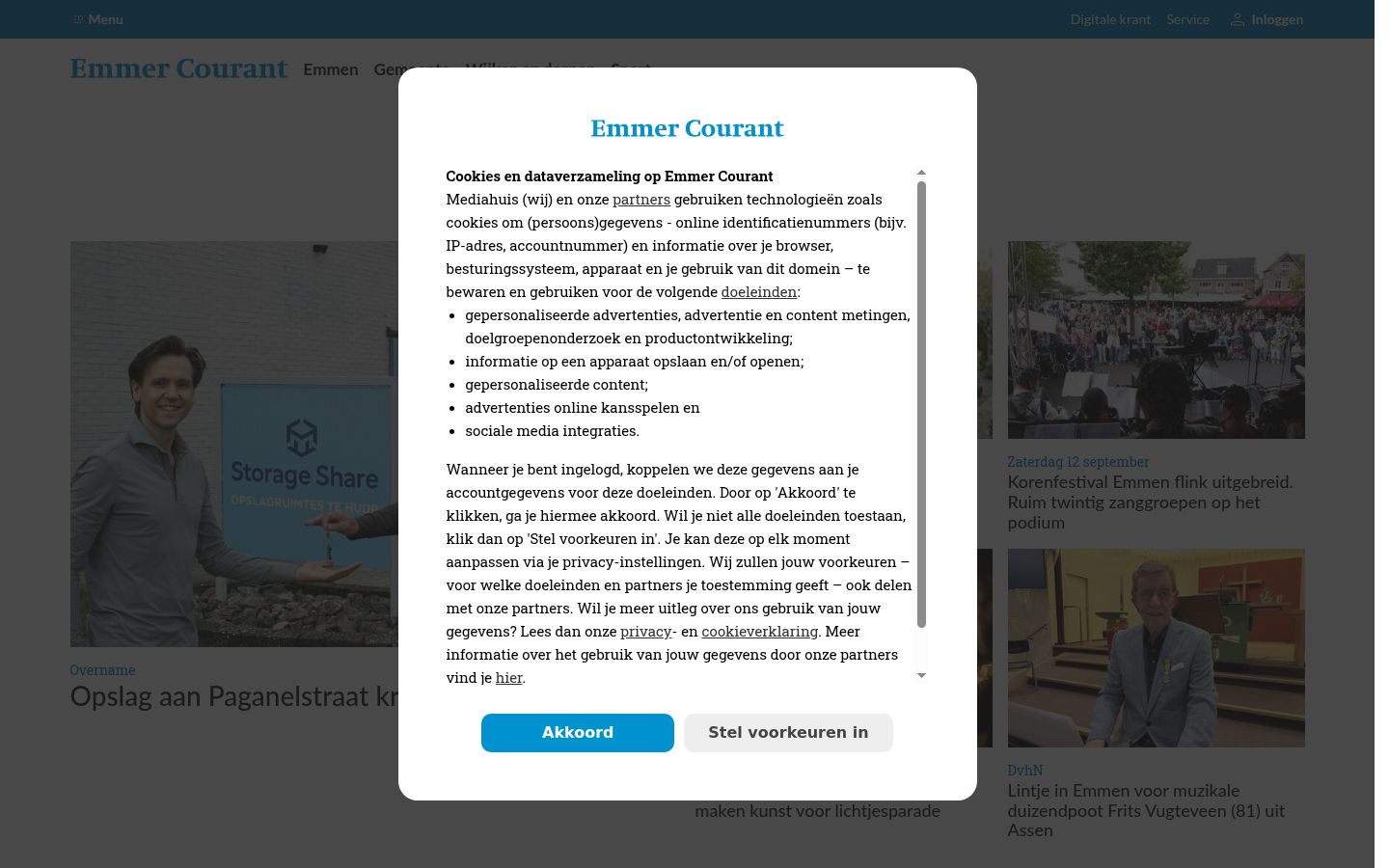 Screenshot des Einwilligungsbanners vor jeglicher Interaktion