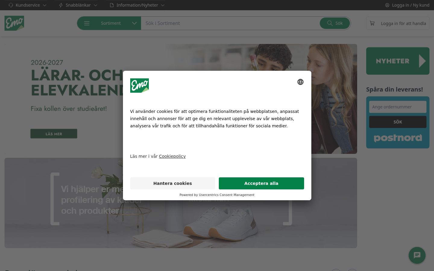 Skærmbillede af samtykkebanneret, som det blev vist før nogen interaktion