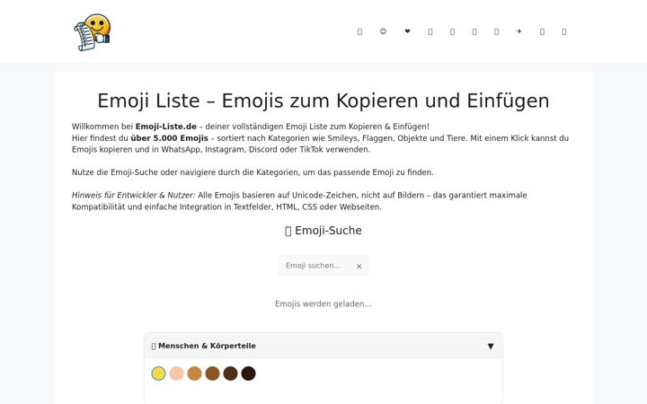 Screenshot di emoji-liste.de
