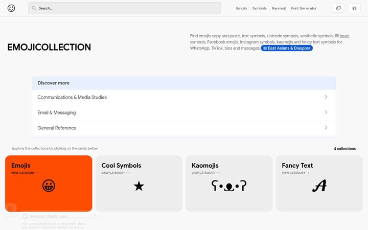 Screenshot of emojicollection.com