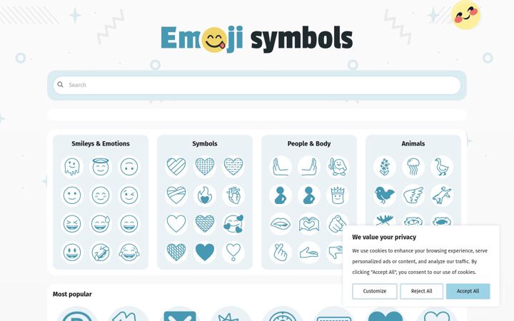 Screenshot of emojisymbols.net