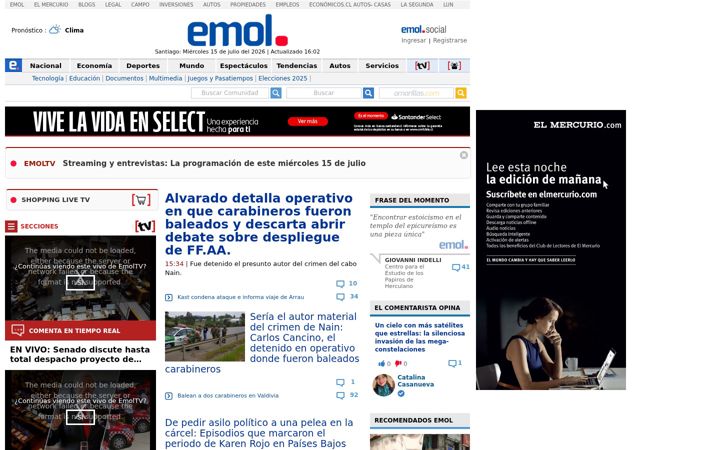 Captură de ecran a emol.com
