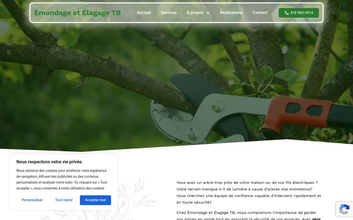 Captură de ecran a emondageetelagagetb.ca