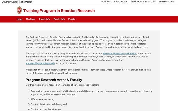 Screenshot of emotion.wisc.edu