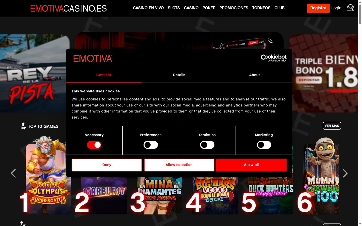 Screenshot del banner di consenso mostrato prima di qualsiasi interazione