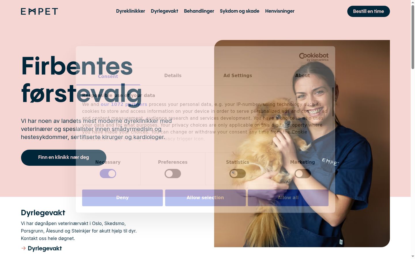 Screenshot van de toestemmingsbanner zoals getoond vóór enige interactie