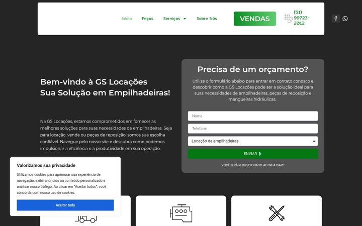 Екранна снимка на empilhadeirasgslocacoes.com.br