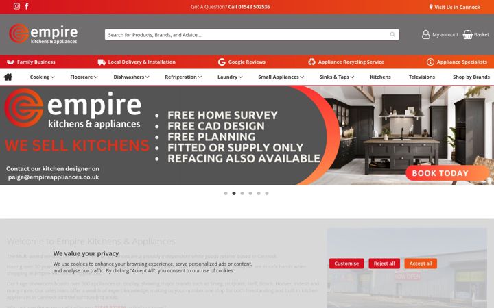 Kuvakaappaus sivustosta empireappliances.co.uk