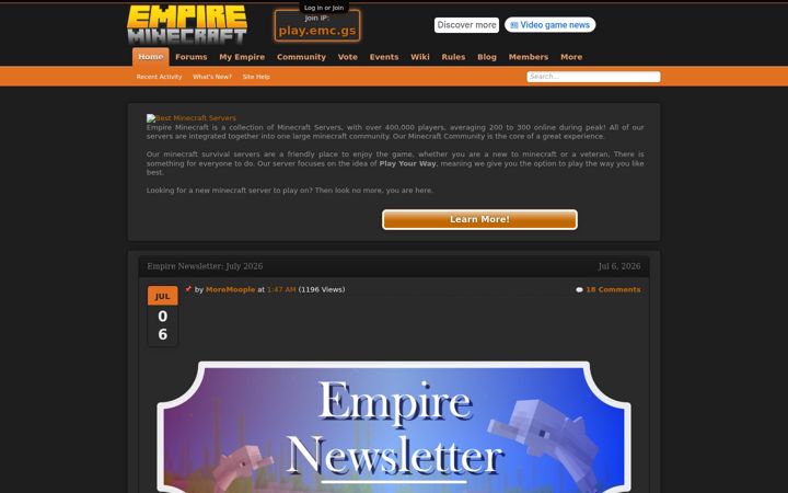 Snímek obrazovky empireminecraft.com