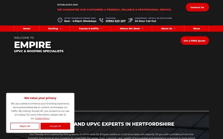 Screenshot of empireupvcandroofing.co.uk