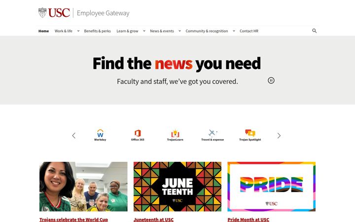 Screenshot of employees.usc.edu