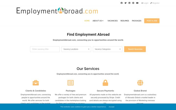 Screenshot stránky employmentabroad.com