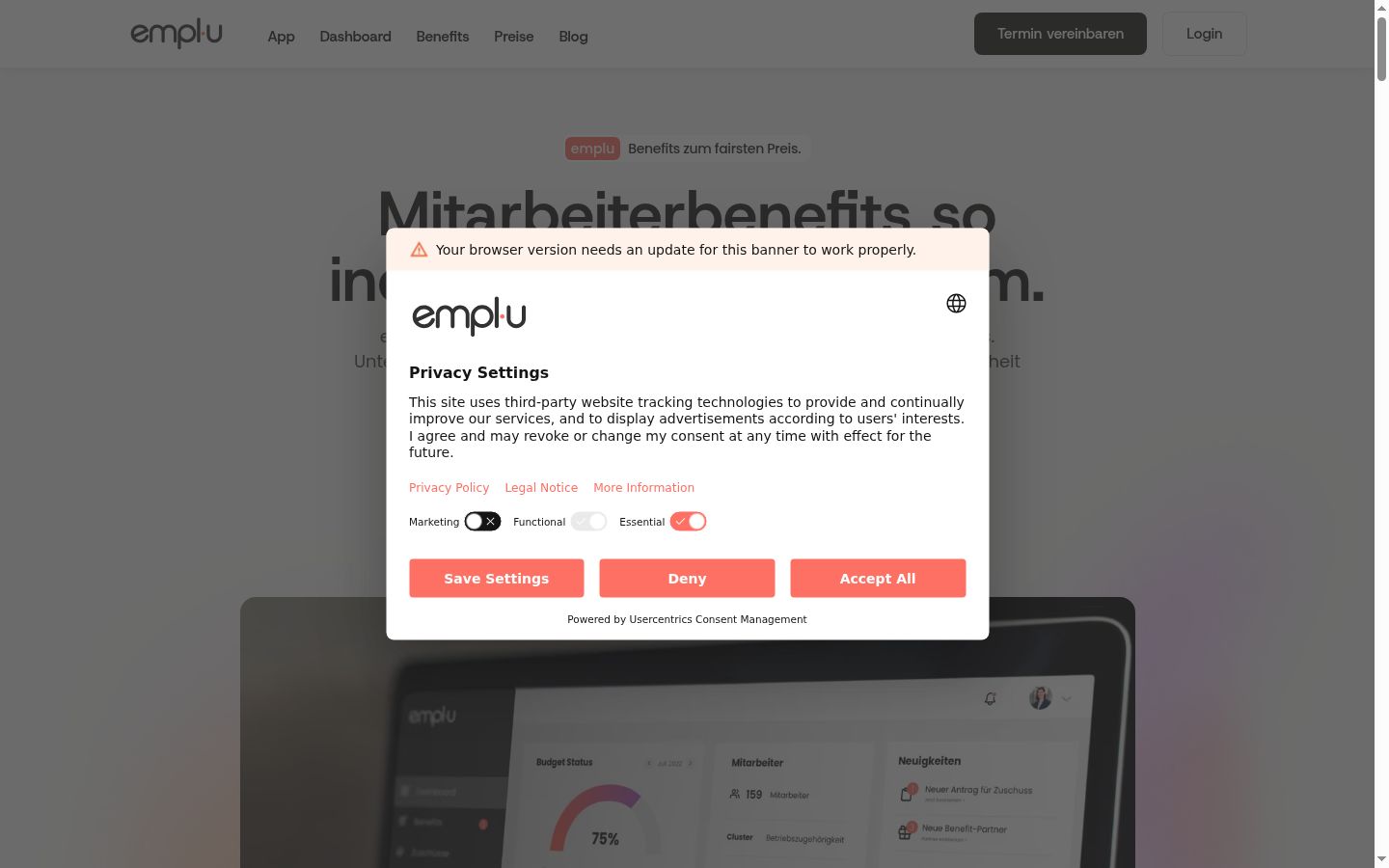 Screenshot of the consent banner shown before any interaction