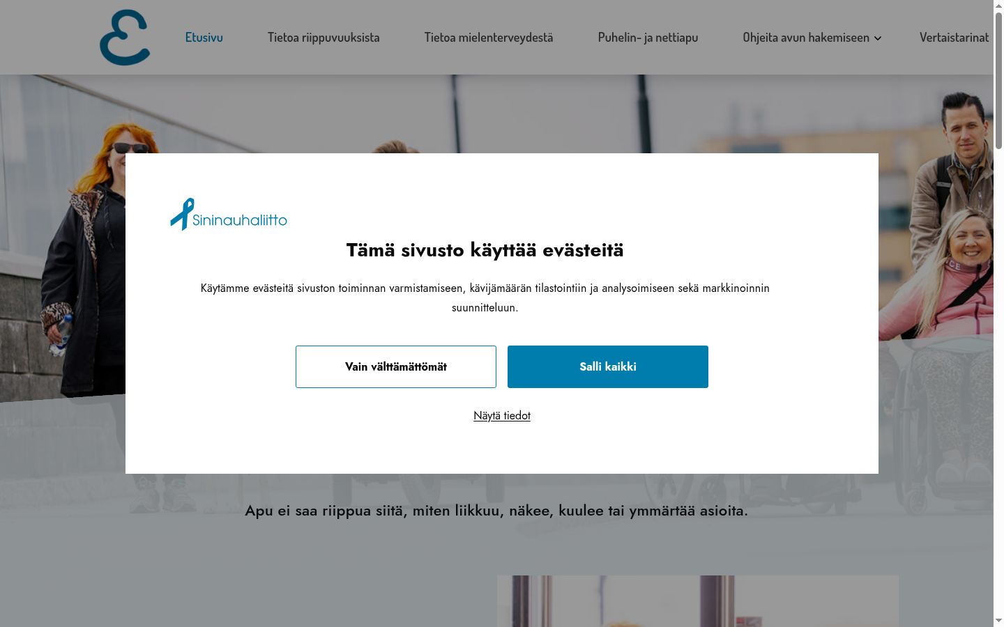 Screenshot del banner di consenso mostrato prima di qualsiasi interazione