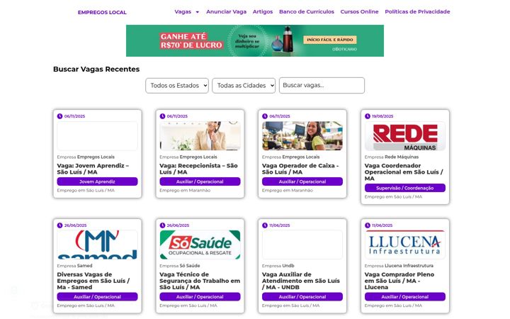 Екранна снимка на empregoslocais.com.br