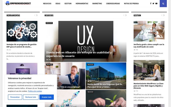 Skærmbillede af emprendedorext.es