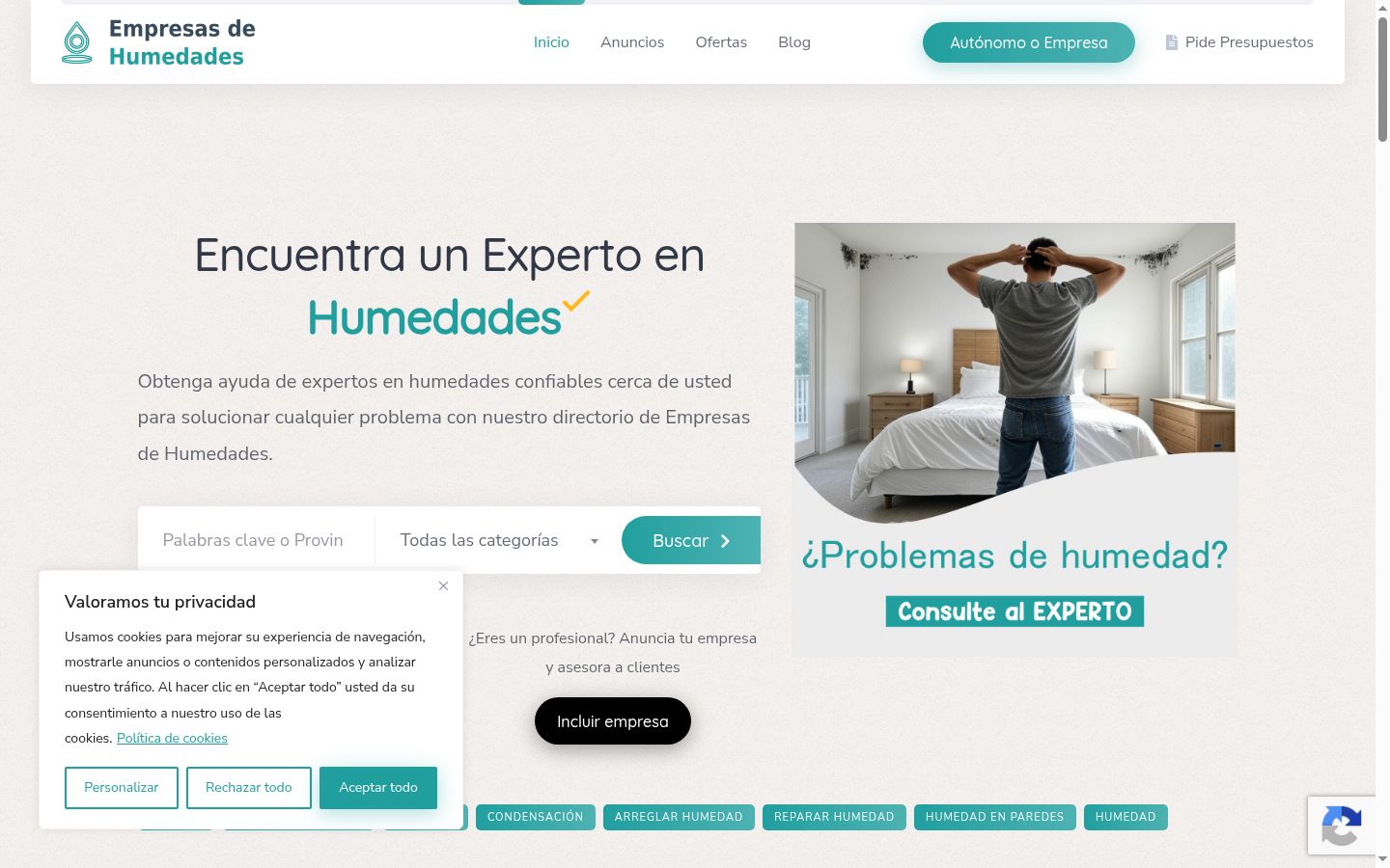 Captura de pantalla del banner de consentimiento mostrado antes de cualquier interacción