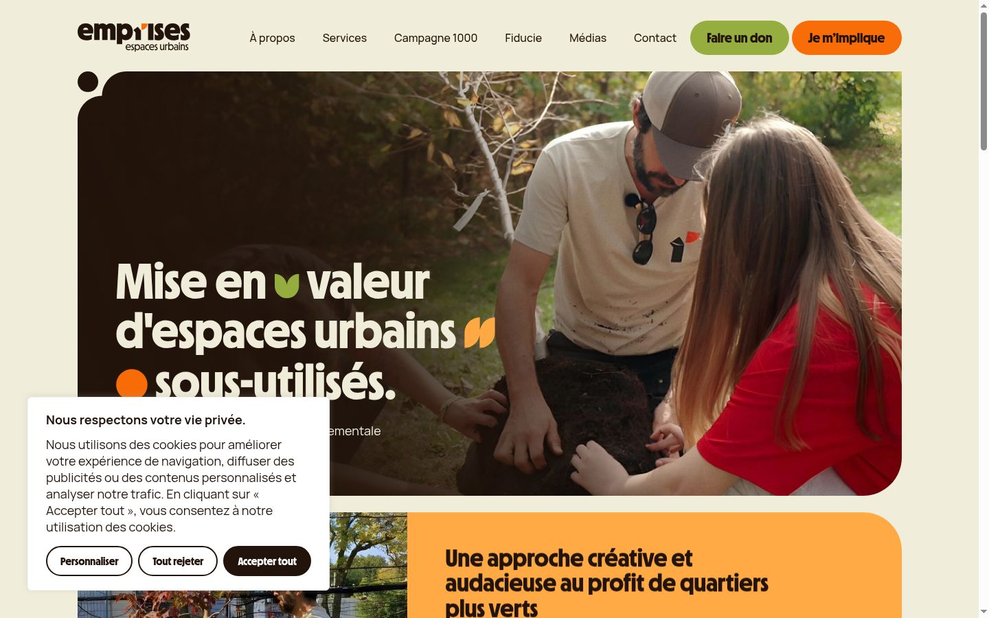 Capture d'écran de la bannière de consentement affichée avant toute interaction
