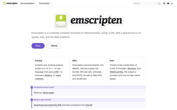 Screenshot of emscripten.org