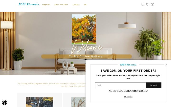 Screenshot of emtfinearts.com