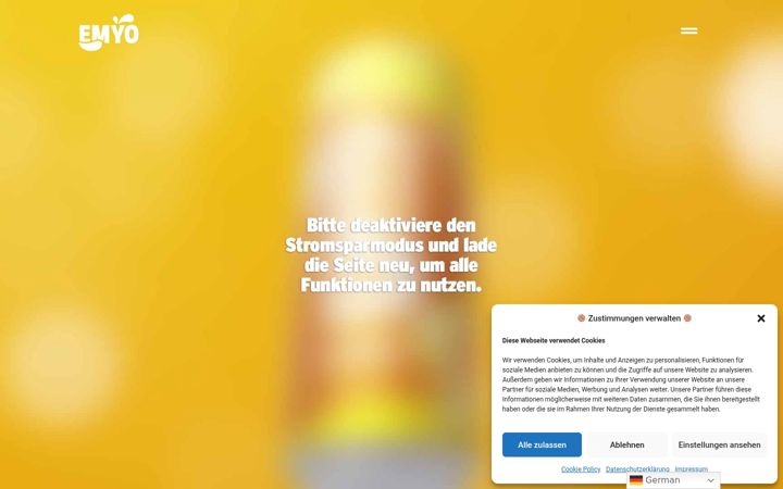 Ekrānuzņēmums no emyo-drinks.de