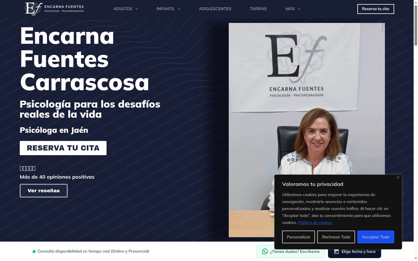Captura de pantalla del banner de consentimiento mostrado antes de cualquier interacción