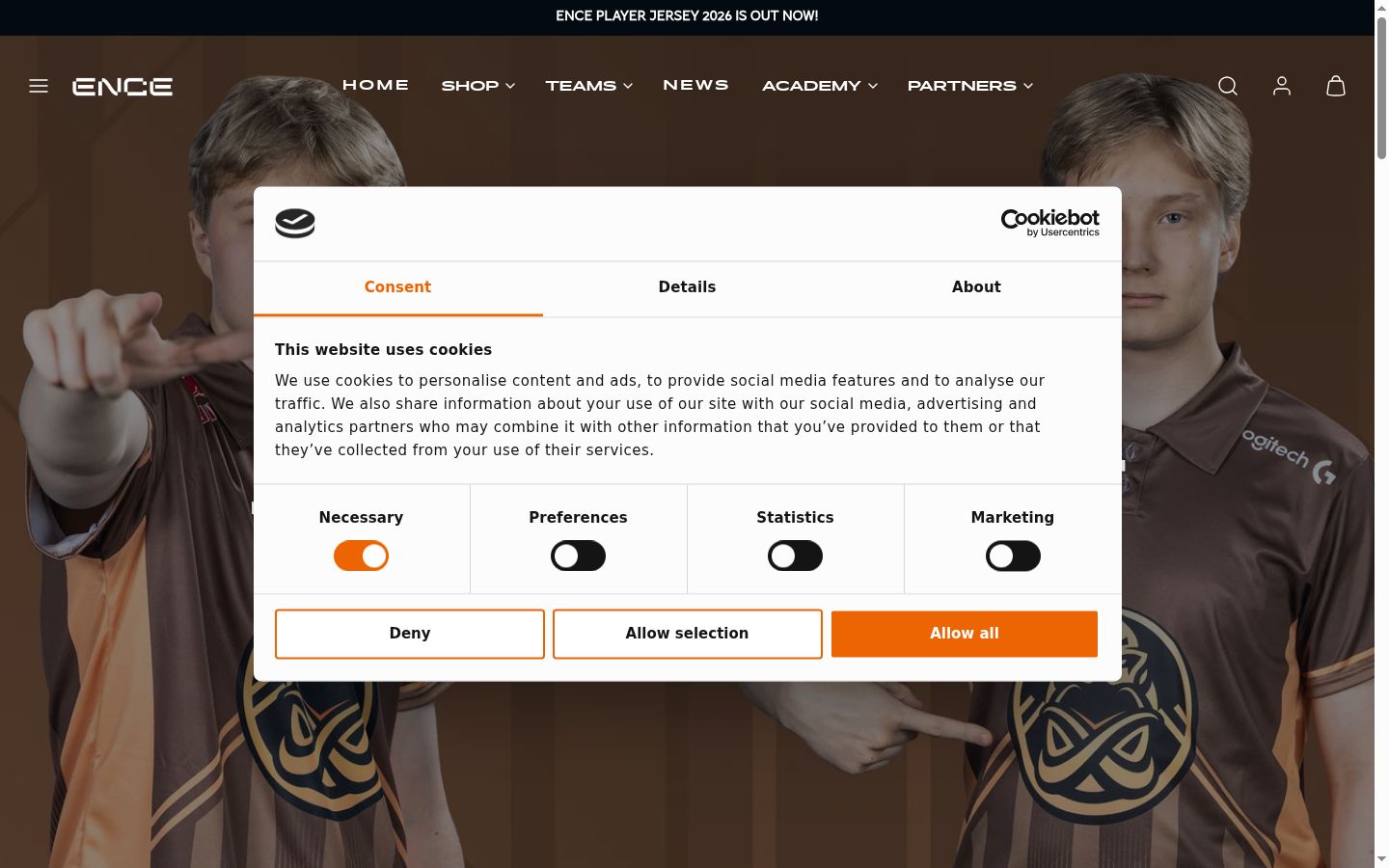 Screenshot del banner di consenso mostrato prima di qualsiasi interazione