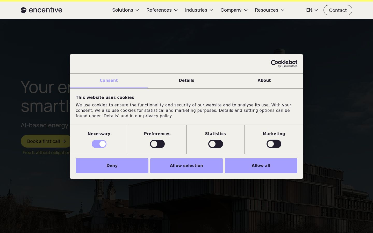 Screenshot of the consent banner shown before any interaction