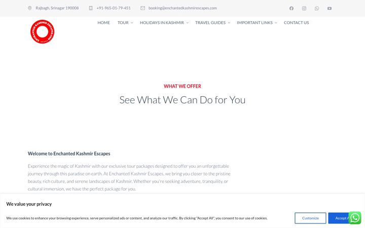 Screenshot of enchantedkashmirescapes.com