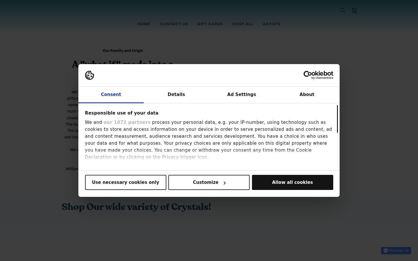 Capture d'écran de la bannière de consentement affichée avant toute interaction