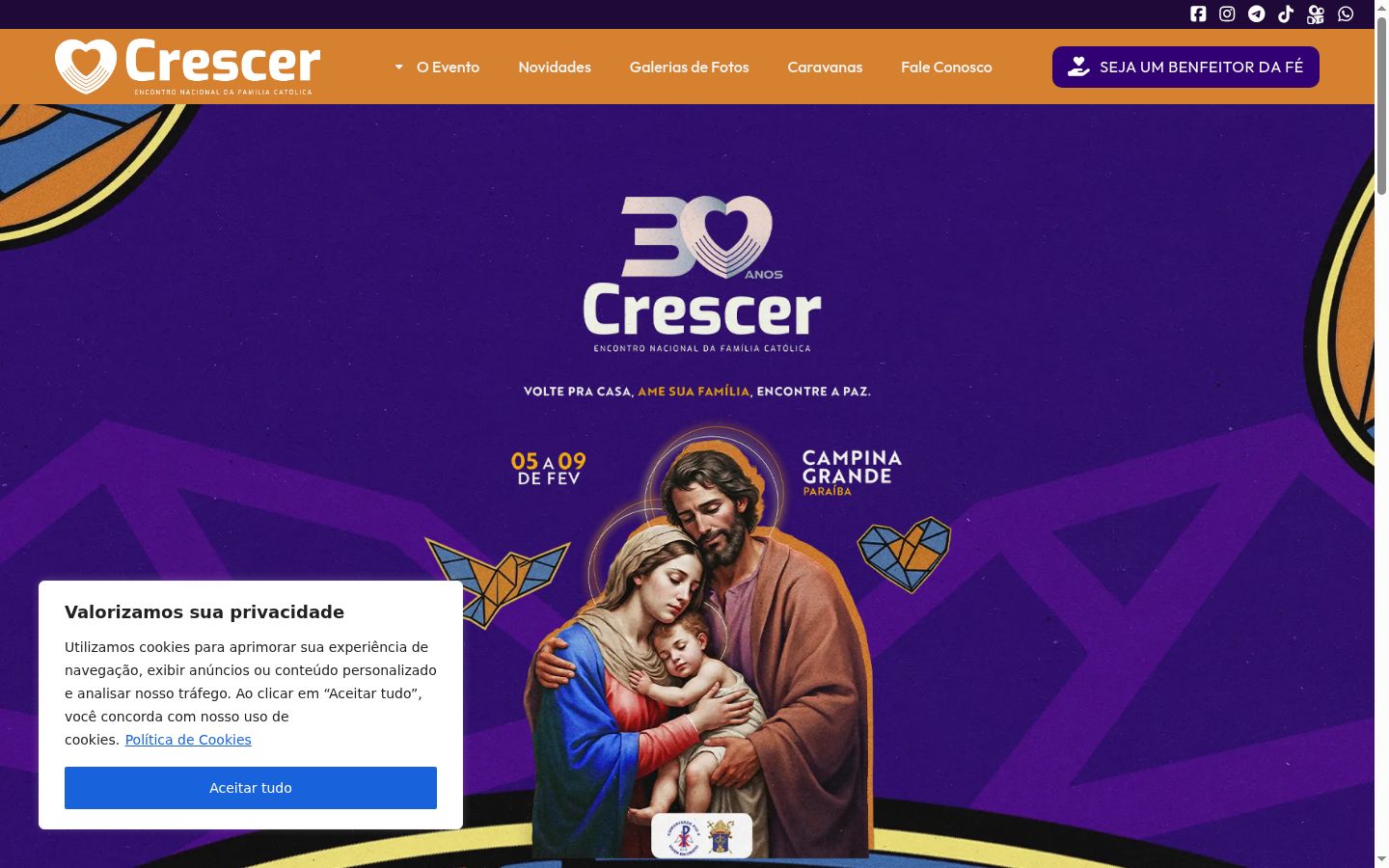 Captura de ecrã do banner de consentimento apresentado antes de qualquer interação