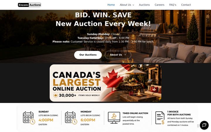 Zrzut ekranu encoreauctions.ca