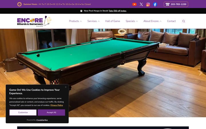 Screenshot of encorebilliards.com