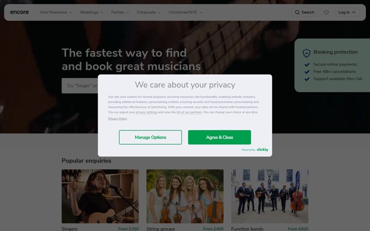 Screenshot of encoremusicians.com