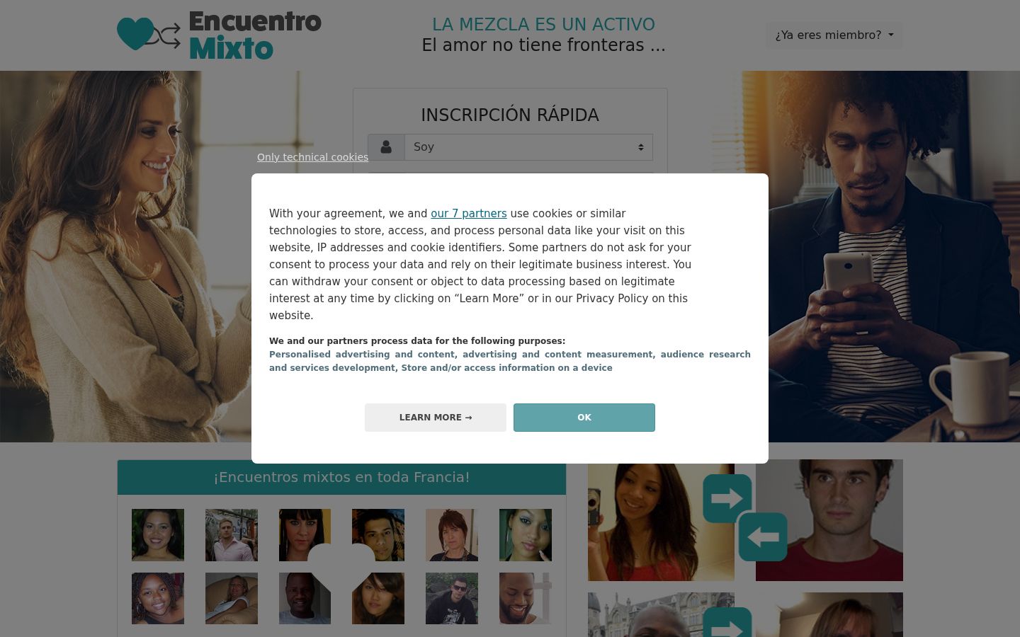 Screenshot del banner di consenso mostrato prima di qualsiasi interazione