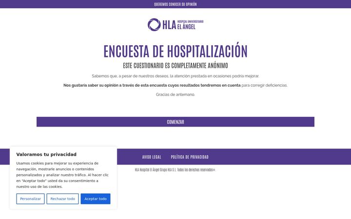 Screenshot of encuestahospitaluniversitarioelangel.com