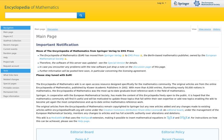 Screenshot of encyclopediaofmath.org