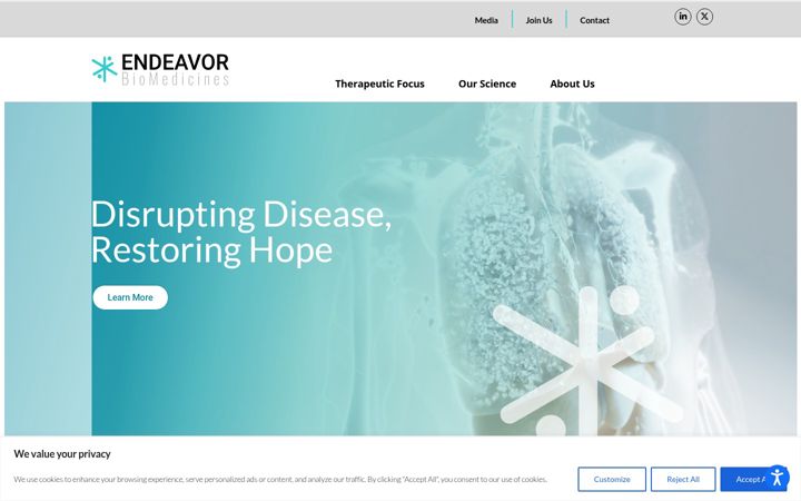 Screenshot of endeavorbiomedicines.com