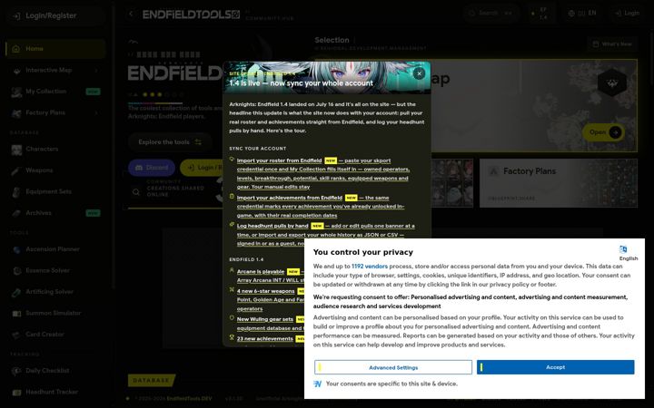 Ekrano kopija endfieldtools.dev