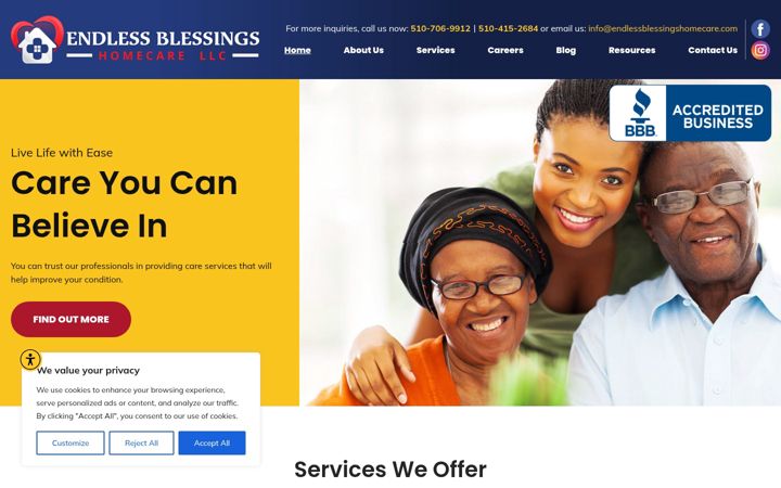 Screenshot of endlessblessingshomecare.com