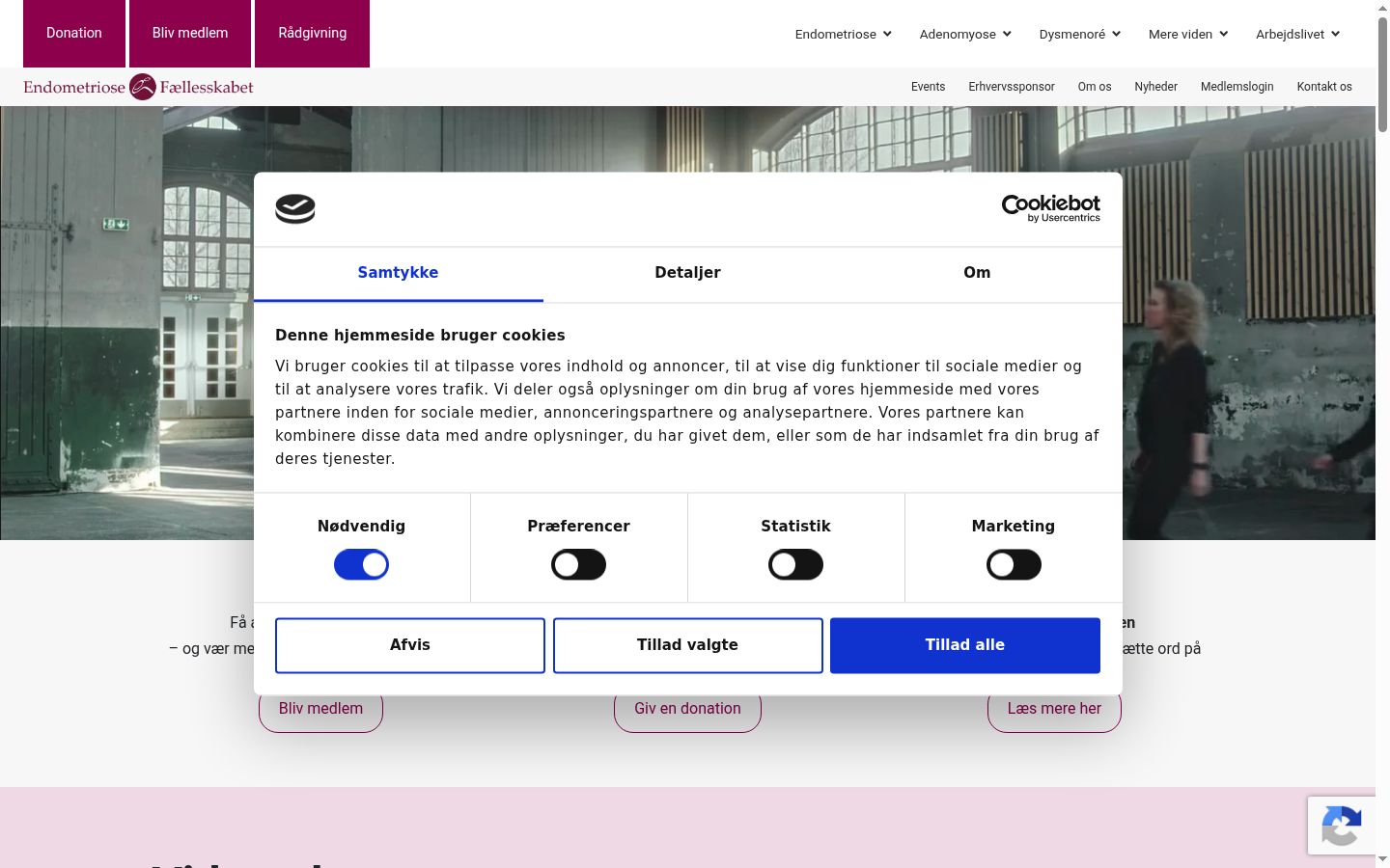 Skärmbild av samtyckesbannern som visades före någon interaktion