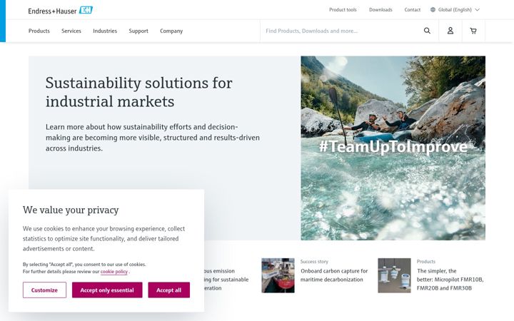 Screenshot von endress.com