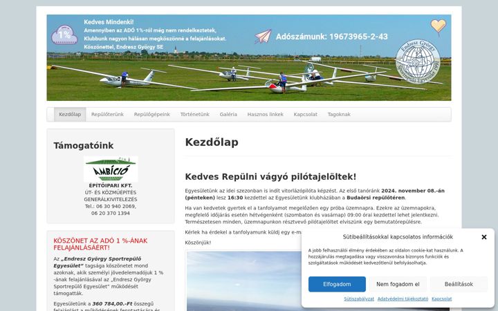Snímek obrazovky endreszrepuloklub.hu