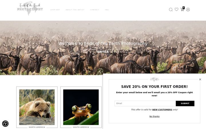 Screenshot of endsoftheearthphotography.com