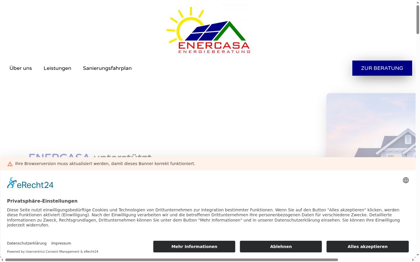 Captura de pantalla del banner de consentimiento mostrado antes de cualquier interacción