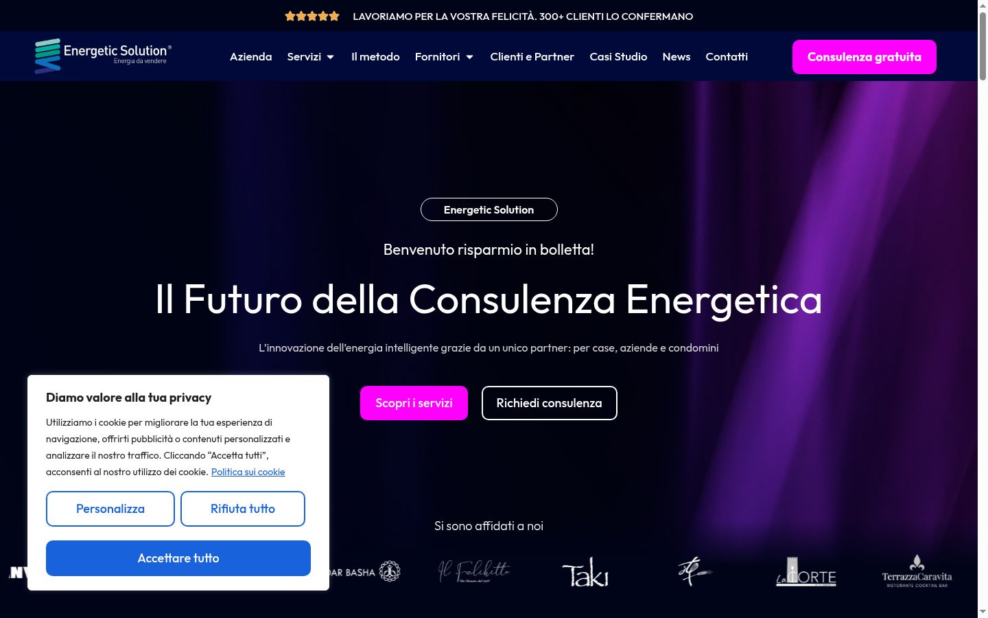 Screenshot del banner di consenso mostrato prima di qualsiasi interazione
