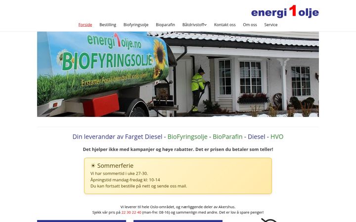 Screenshot van energi1olje.no